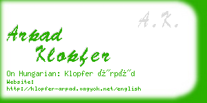 arpad klopfer business card